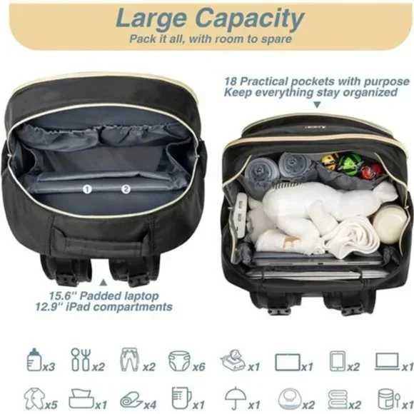 New Diaper Bag Backpack, Quilted Baby Bag with Changing Pad & Stroller Straps - Picture 2 of 7